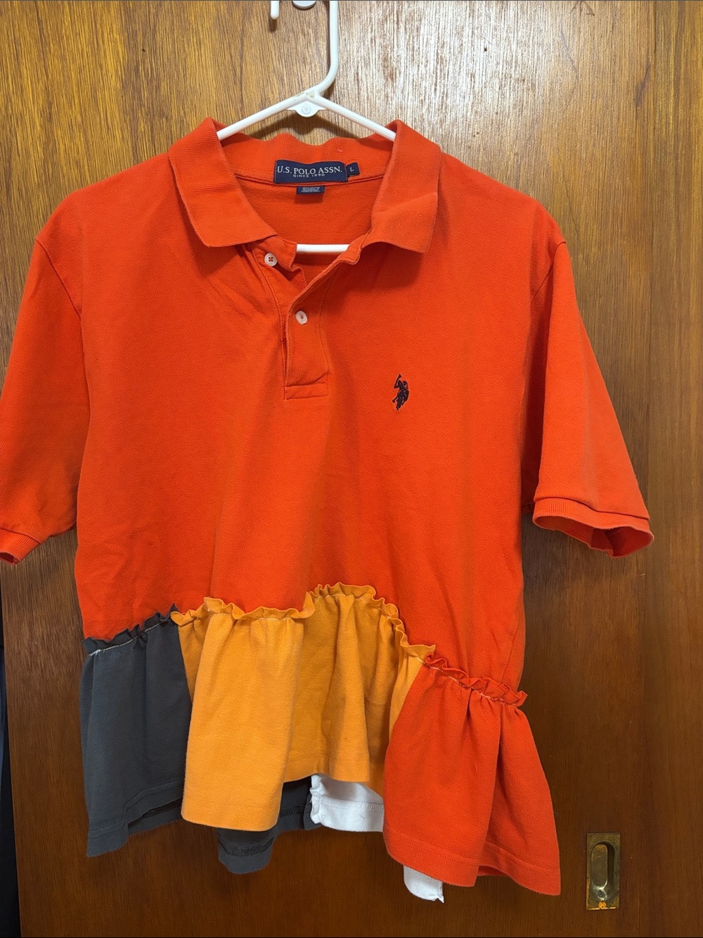 U.S. Polo Assn. Orange Kids Polo with Gray and Yellow Colorblock Ruffle